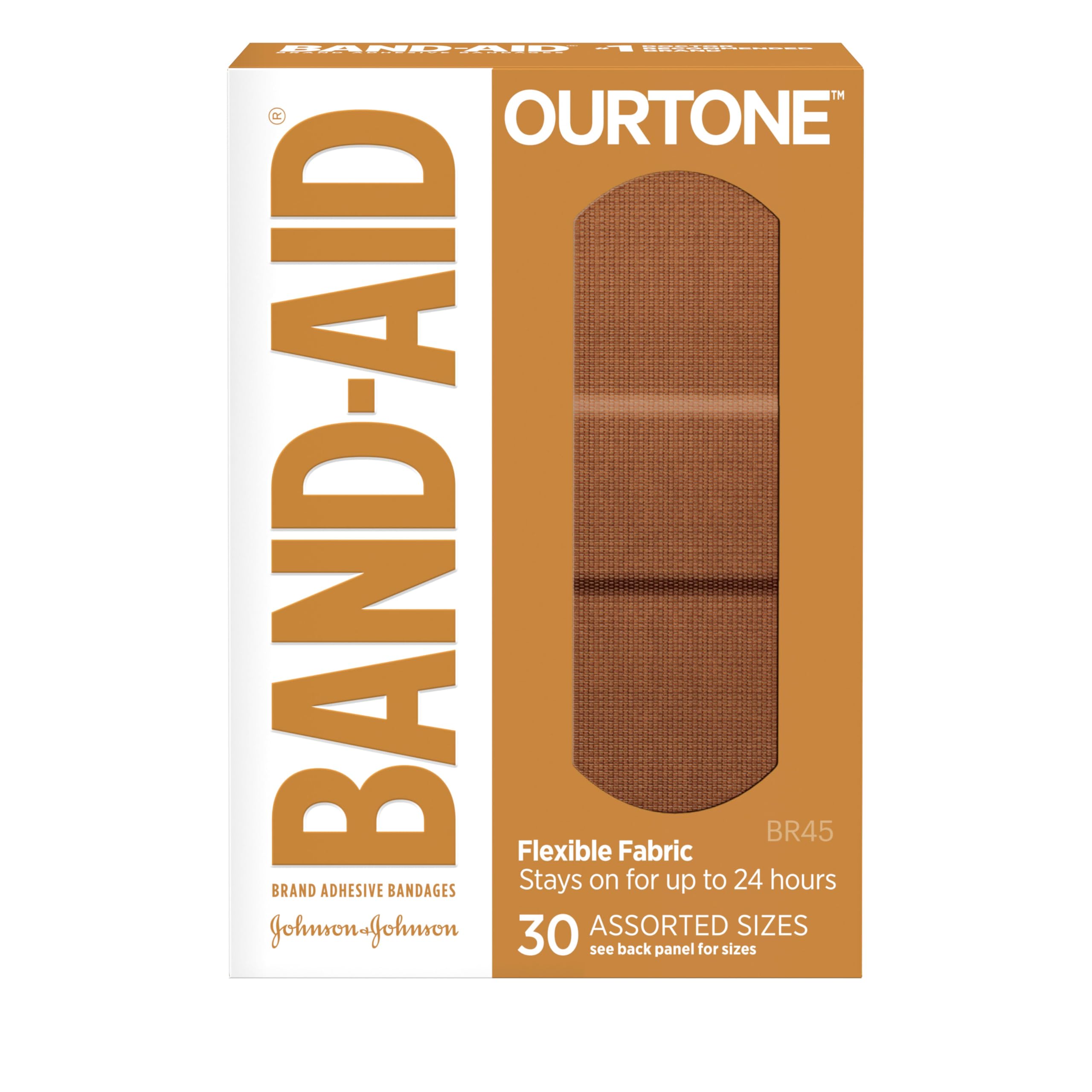 Band-AidBrand Ourtone Adhesive Bandages, Flexible Protection & Care of Minor Cuts & Scrapes, Quilt-Aid Pad for Painful Wounds, BR45, Assorted Sizes, 30 ct