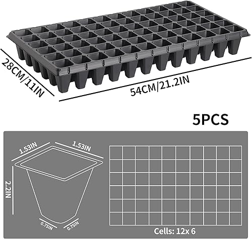 Miniatura 9 de Bandejas de 250 celdas de 20 x 10 pulgadas, 5 contenedores de semillas reutilizables de 21.3 x 11.0 in para plantas de cultivo de vivero,