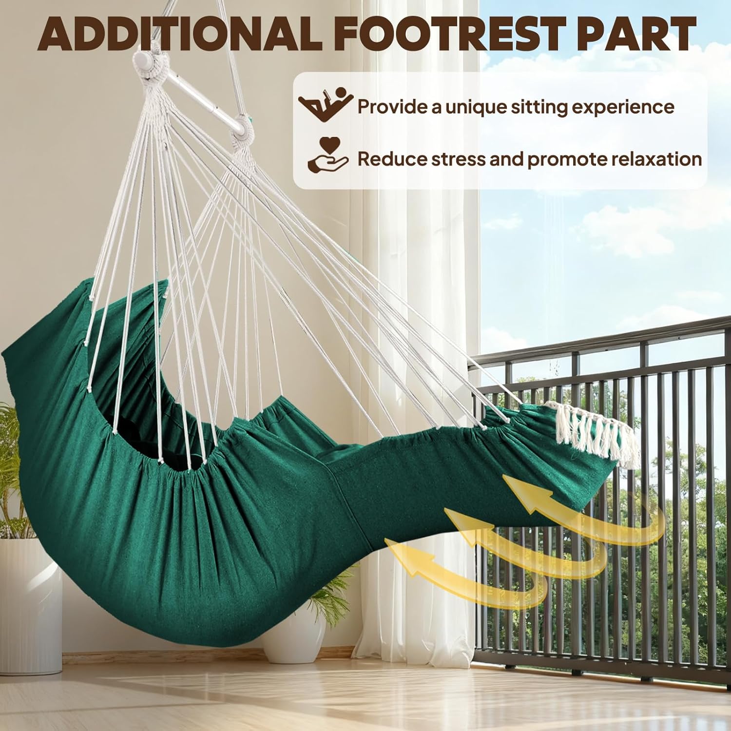 Chihee Hammock Chair Hanging Chair with Foot Rest 2 Cushions Max 500lbs Robust Metal Spreader Bar Collapsible Easy Storage Soft Cotton Swing Chair Strong Strap Iron Carabiner Side Pocket Included 5 71sonyszFpL. AC SL1500
