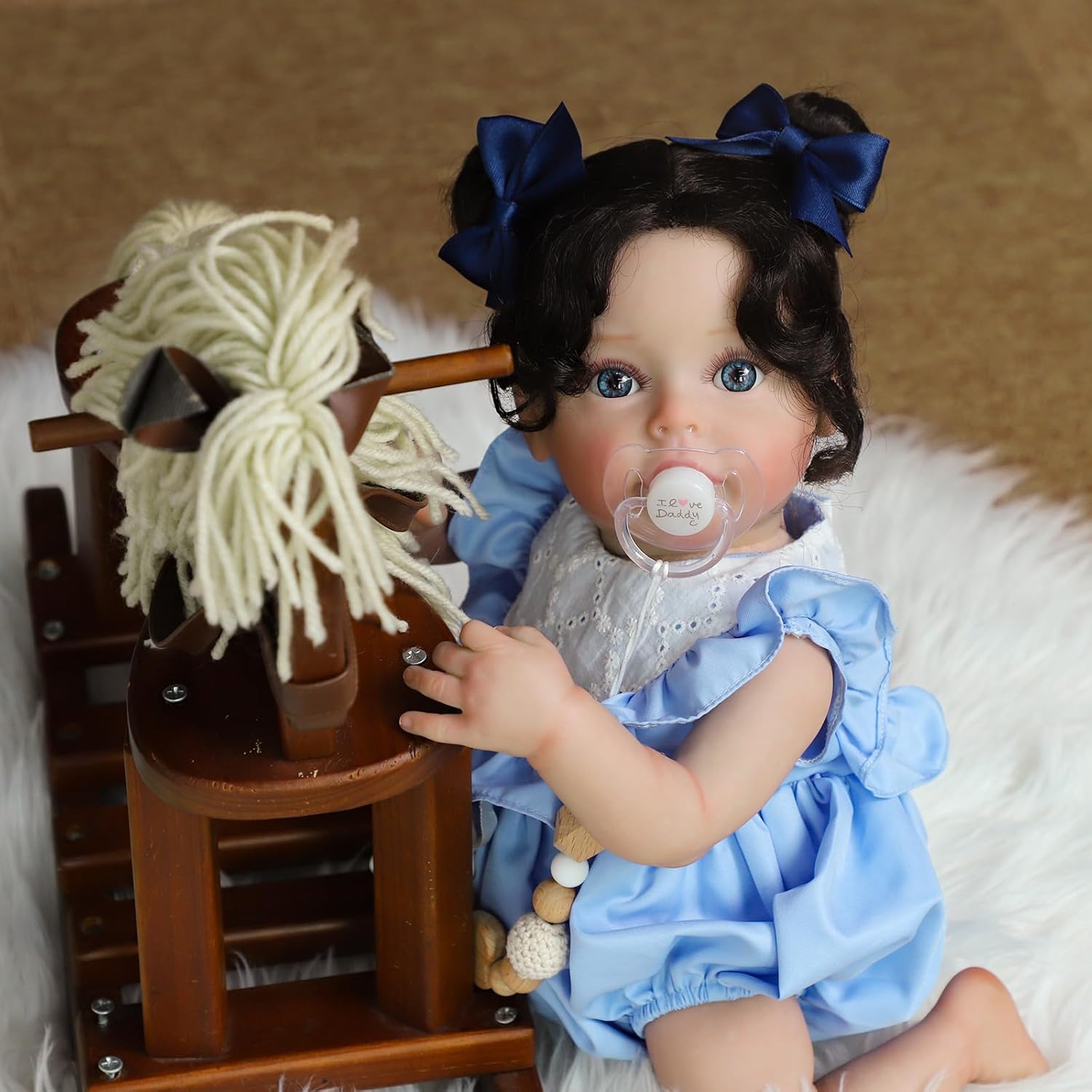 SCOM Reborn Baby Doll Girl, 18'' Soft Weighted Cloth Body, Hand-Rooted Hair, Vinyl Limbs, Fits 0-3Yrs Clothes, ASTM F963 & EN71, Bottle & Pacifier Gift Set