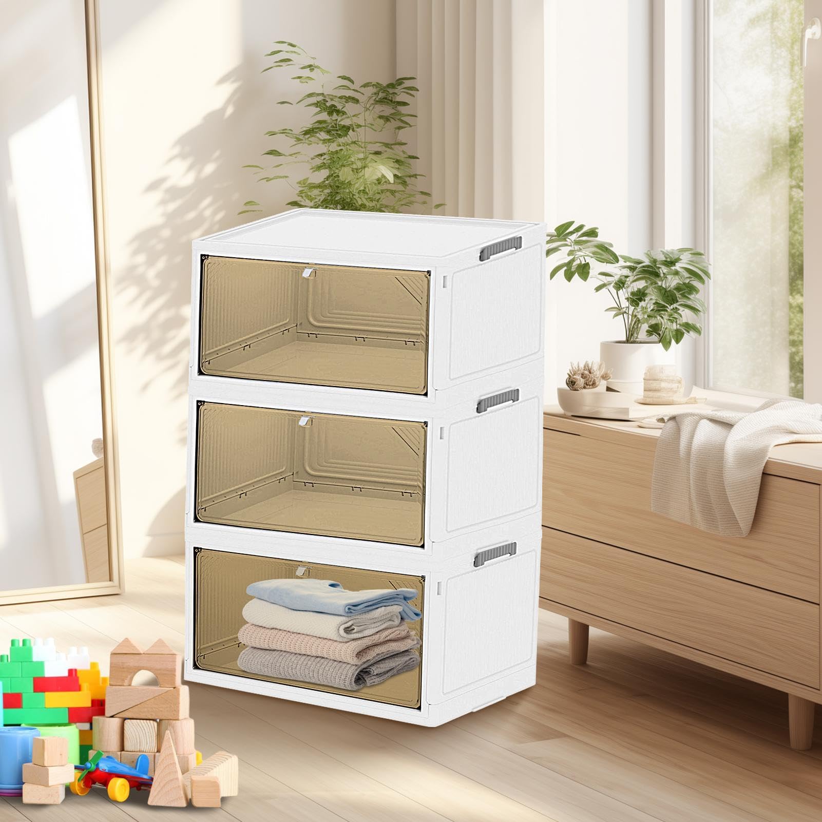Stapelbare Aufbewahrungsboxen, transparent, faltbar, Kleider-Organizer | stapelbare Kleiderbox für Pullover, Jacken, Aufbewahrungsbehälter für Hosen, Unterwäsche