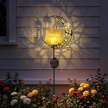 Warmiehomy Solar Lights Outdoor Garden Ornaments, Waterproof Metal Moon Light with Castle, Dual Mode Warm LED Solar Stake Lights for Garden Yard Lawn Pathway Patio Decor and Women Mom Birthday Gifts