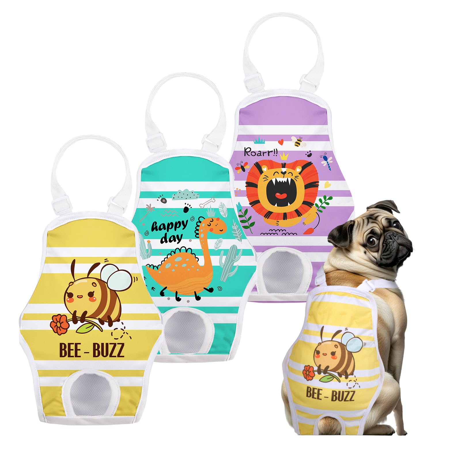 Jollywoods 3 Pack Washable Female Dog Diaper Onesie Sanitary Pantie with Adjustable Suspender, Reusable Fixed Diapers, Super Absorbent Leakproof for