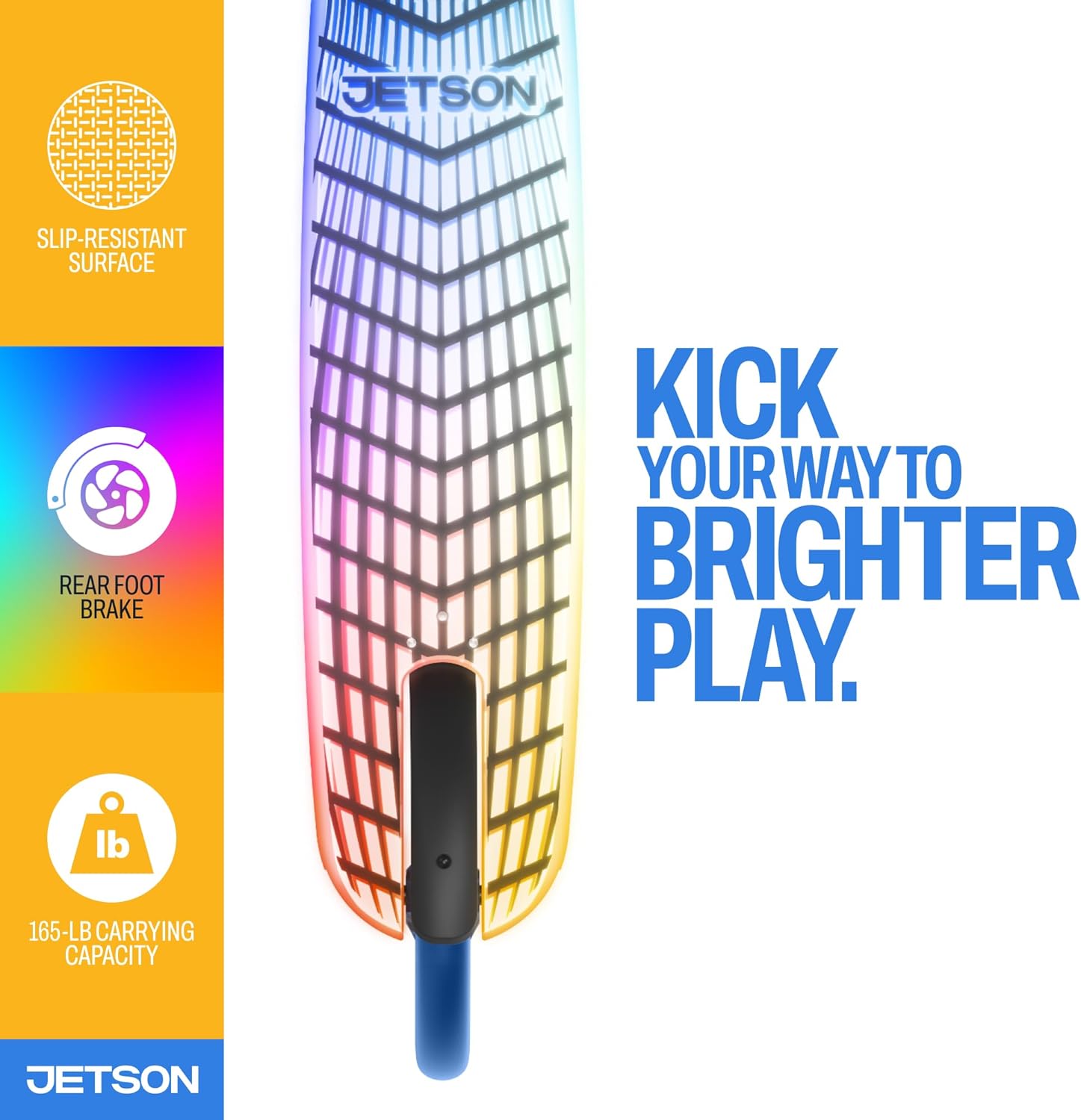 Jetson Jupiter Kids 2-Wheel Light-Up Kick Scooter, LED Lights on Handlebar, Stem, Wheels & Deck, Adjustable Handlebar, Rear Brake, Easy-Folding Mechanism, Ages 5+