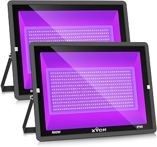 2 Pack 600W LED Black Lights, 395nm to 410nm Outdoor Flood Blacklight Light with Plug, IP66 Waterproof forGlow in The Dark, Dance Party, Stage Lighting, Body Paint, Fluorescent Poster, Neon Glow