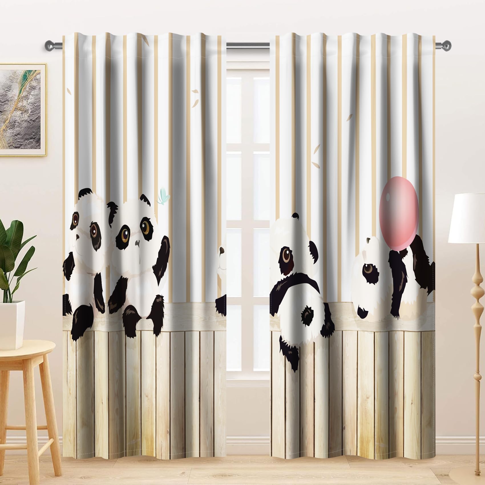 Kzzfqxb 117x138cm Kids Curtains 2 Panels, Adorable Naughty Baby Pandas Climbing Bamboo Fences Rod Pocket Window Drapes - Image 2