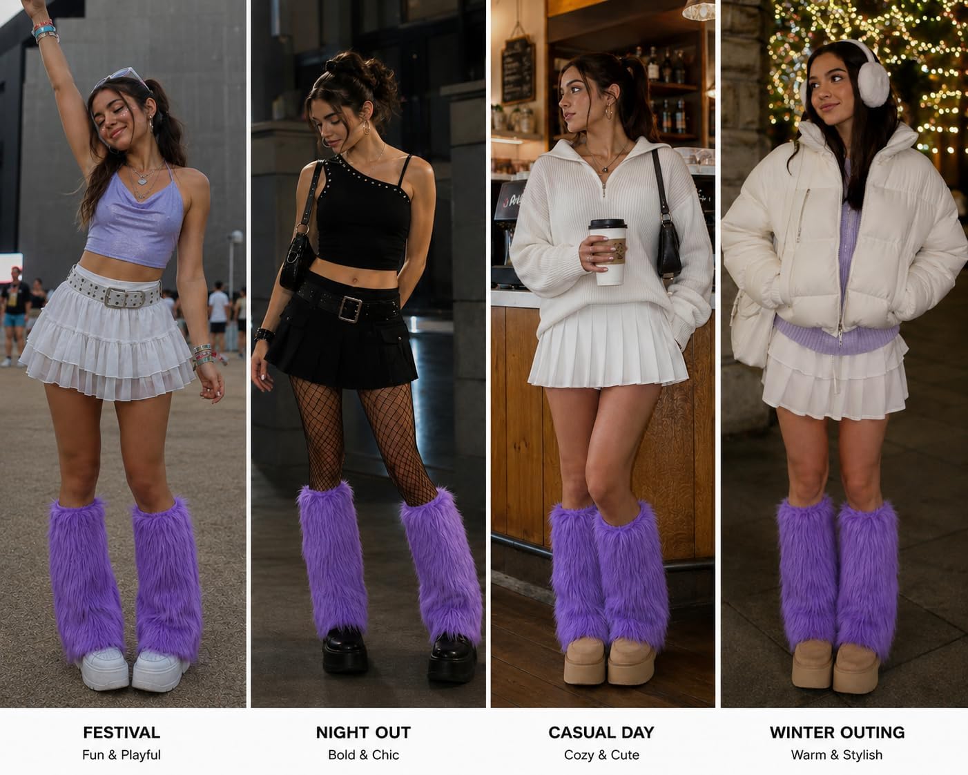 ENVY BODY SHOP Faux Fur Leg Warmers for Women Fuzzy Furry Boot Covers Fluffy Boot Cuffs Festival Rave Party Costume Cosplay