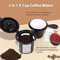 Vista 2 de Cafetera Kcup 2 en 1 de una sola porción (6-14 onzas), preparación rápida de 800 W, diseño compacto con filtro reutilizable, apagado automático