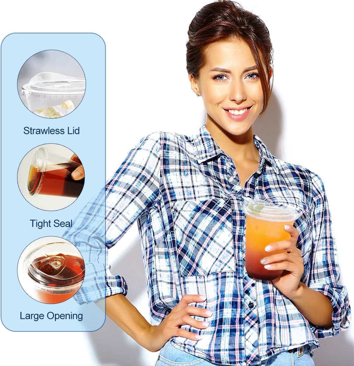 Clear Plastic Cups with Lids, 16 oz, 50 Pack Disposable Beverage Containers for Iced Coffee, Smoothie, Milkshake, Cold Drinks, Party Catering - Image 3