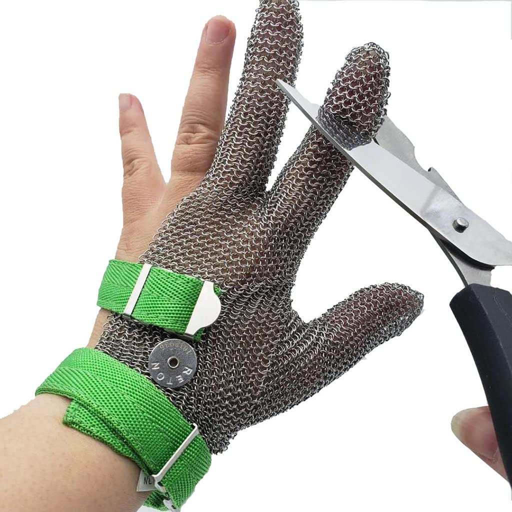 Guantes Resistentes al Corte de Grado 9, Guantes de Alambre de Acero de Tres Dedos de Metal Pesado, for Reparaciones, cocinas, motosierras (Size : 2pcs/L)