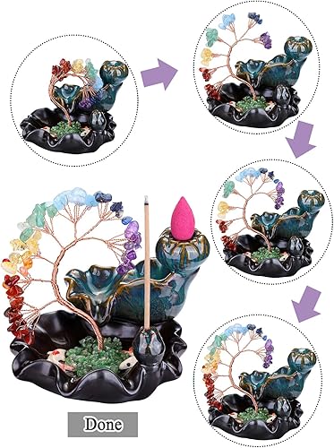 Miniatura 7 de Top Plaza Quemador de incienso de reflujo, quemador de incienso de cascada de cerámica, soporte de incienso de árbol de dinero con piedras preciosas