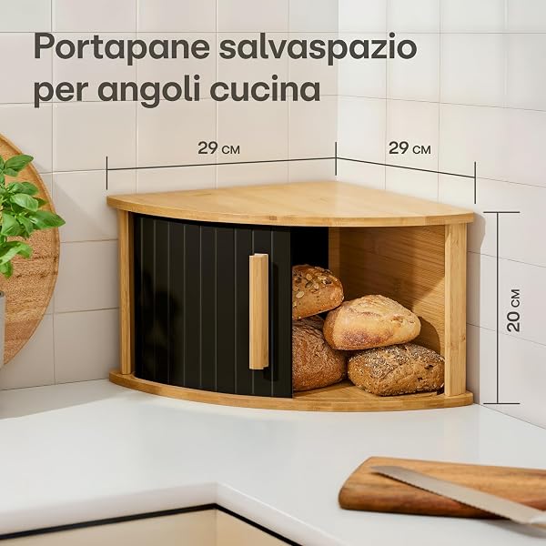 Praknu Wooden Corner Bread Bin with Sliding Door - Space-Saving Design - Keeps Bread Fresh Longer - Easy Assembly with Instructions (Noir) - 2
