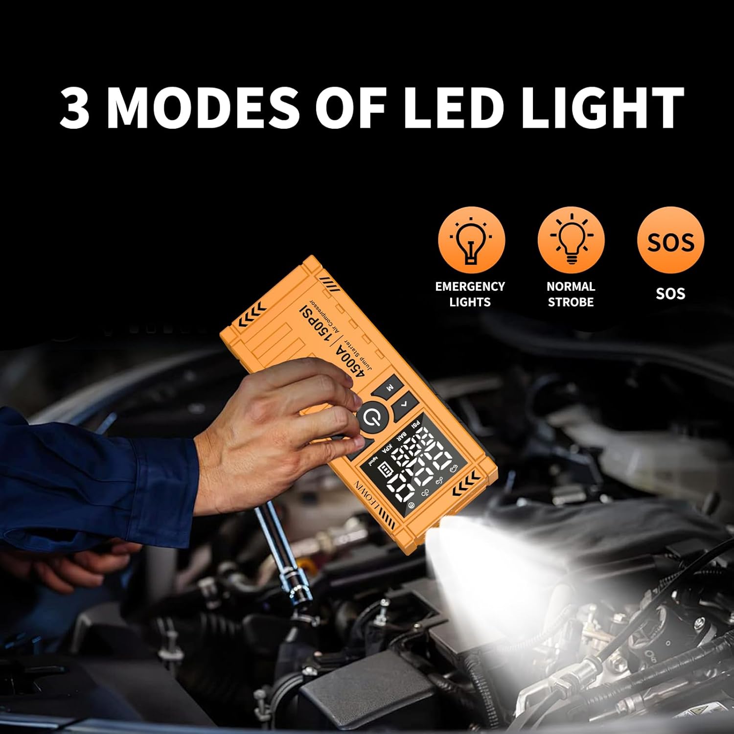 Jump Starter with Air Compressor, Battery Jumper Starter Portable(9.0 Gas/6.5L Diesel) with Tire Inflator, 12V Car Battery Jump Starter with Smart Jumper Cables, LED Light, LCD Display - Image 6