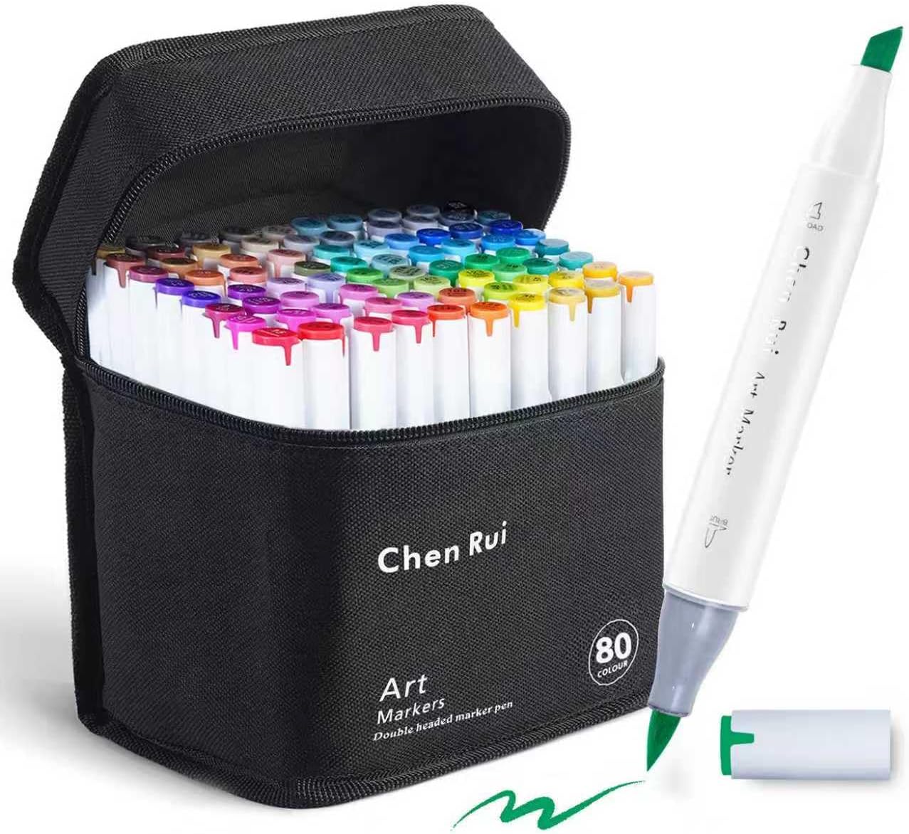 Chen Rui 80 Colors Brush Tip Alcohol Markers Dual Tip Art Marker Set Brush & Chisel Perfect for Illustration Artist Students Adult Coloring Sketching Back To School (80 Colors)
