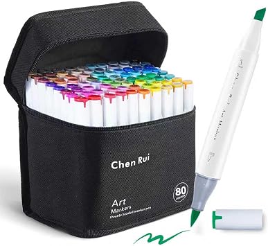 Chen Rui 80 Colors Brush Tip Alcohol Markers Dual Tip Art Marker Set Brush & Chisel Perfect for Illustration Artist Students Adult Coloring Sketching Back To School 80 Colors