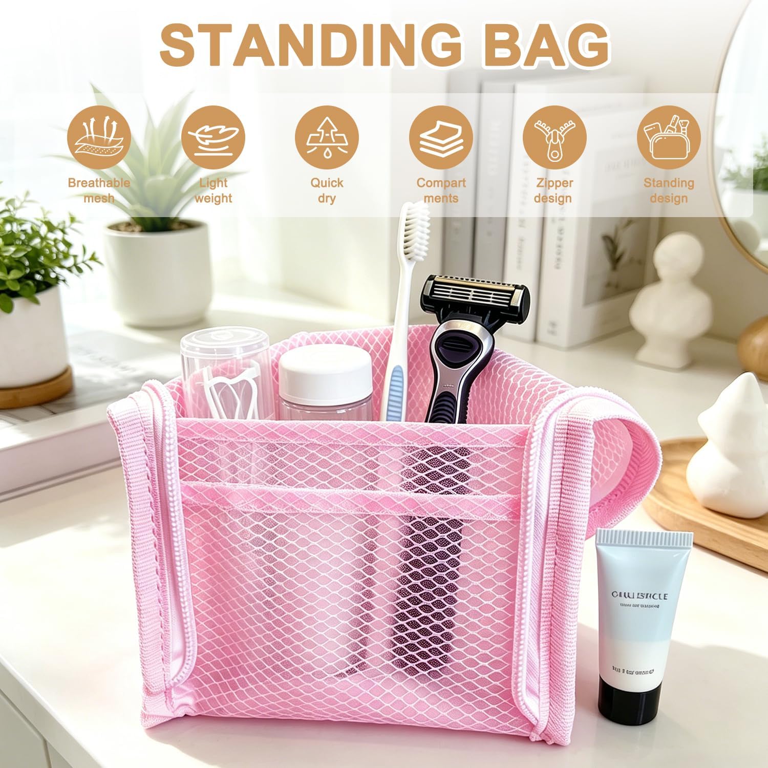 Standing Toiletry Bag, Portable Lightweight Travel Toiletry Bag (White)