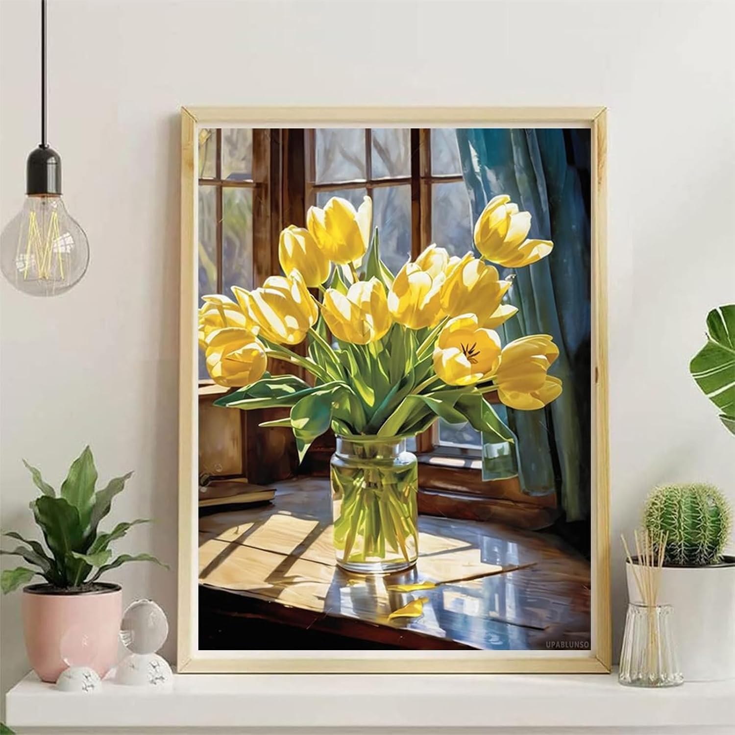 UPABLUNSO Yellow Tulip Diamond Painting, Beautiful Flowers 5D Diamond Painting Kits for Home Wall Decor Easy 5D Diamond Painting Art for Beginners 12x16 Inch