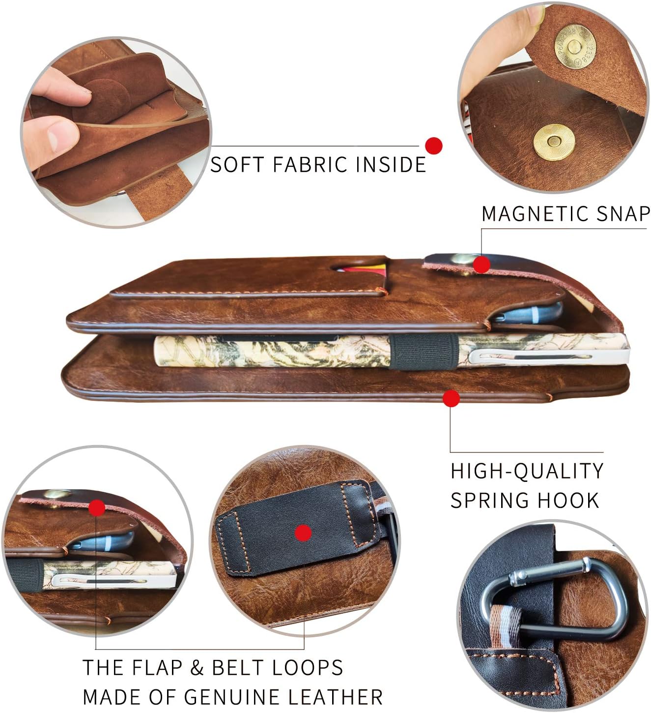 MODOS LOGICOS Holster, Genuine Leather Plus PU Leather, Double Pouch Holders for 5.0" - 7.2" Phones with Slim Style Case On, Belt Loops, ID Slot - Brown