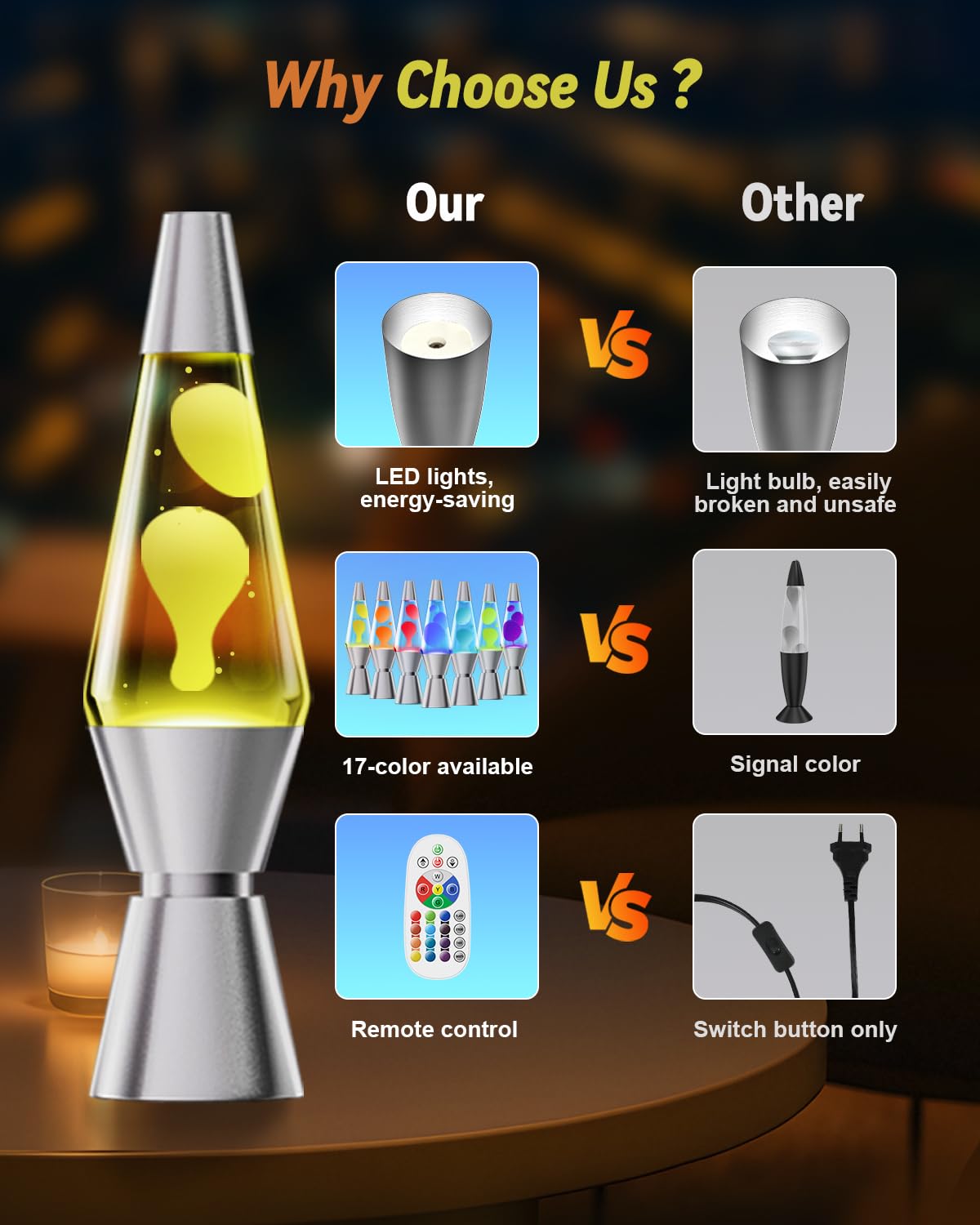 AONESY Lampe à Lave LED 37cm Télécommande Changement de Couleur Veilleuse Cadeau Noël