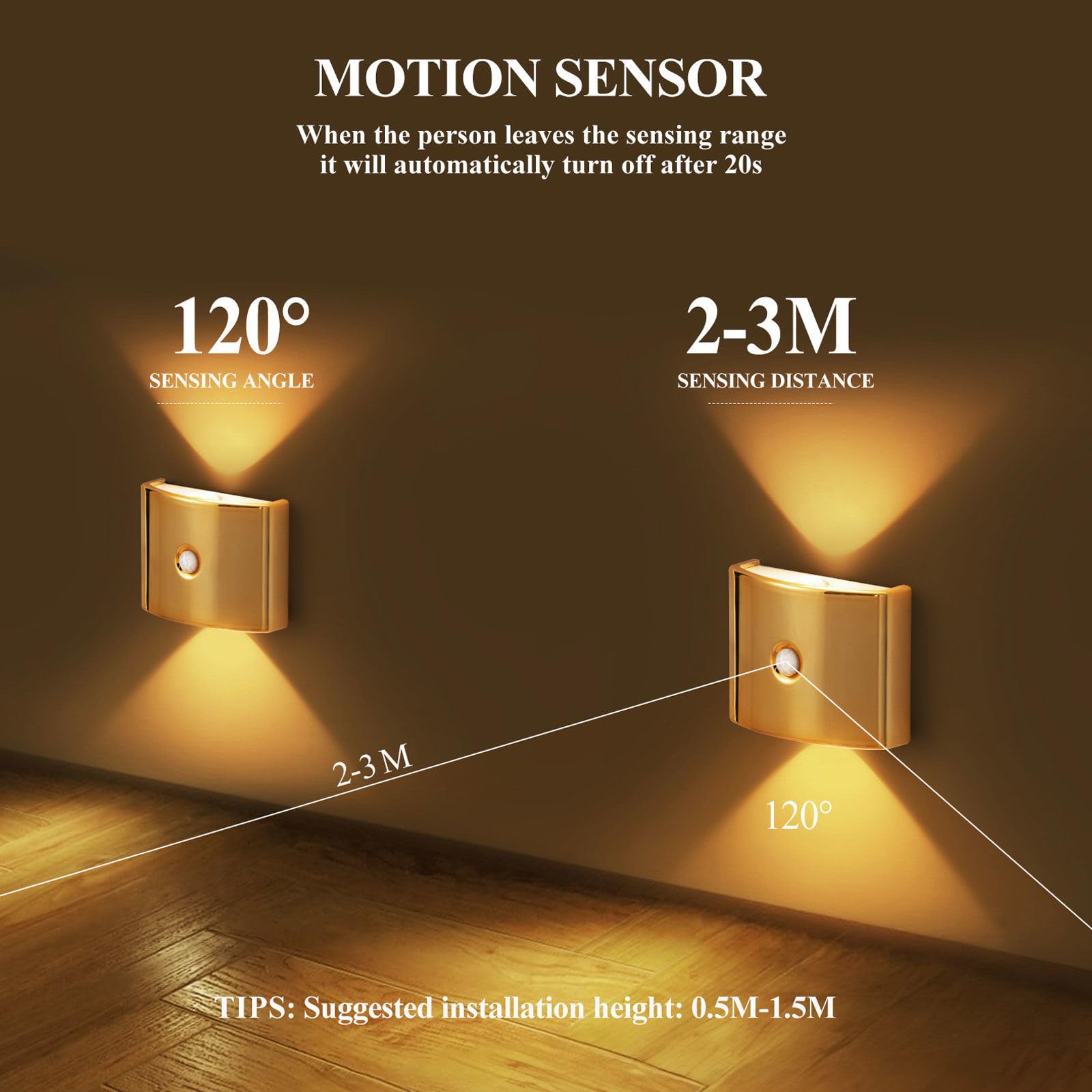 Luz Del Sensor De Movimiento Con Batería Recargable, 1200 Mah Mordern Control Táctil Atenuable 3 Niveles De Brillo De Pared, Para Sala De Estar Dormitorios Pasillos