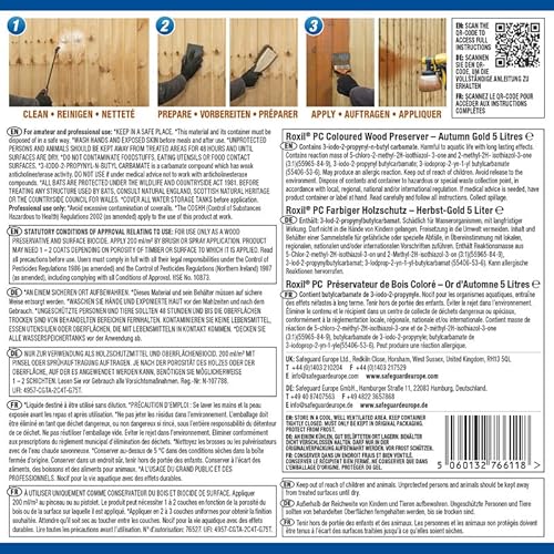 Roxil Wood Stain Preserver 5 Litre (Autumn Gold) Fast-Drying Satin Finish for Decking, Fence, Shed, Furniture. 5 Year Protection for Indoor & Outdoor 2 Roxil Wood Stain Preserver 5 Litre (Autumn Gold) Fast-Drying Satin Finish for Decking, Fence, Shed, Furniture. 5 Year Protection for Indoor & Outdoor - Image 2