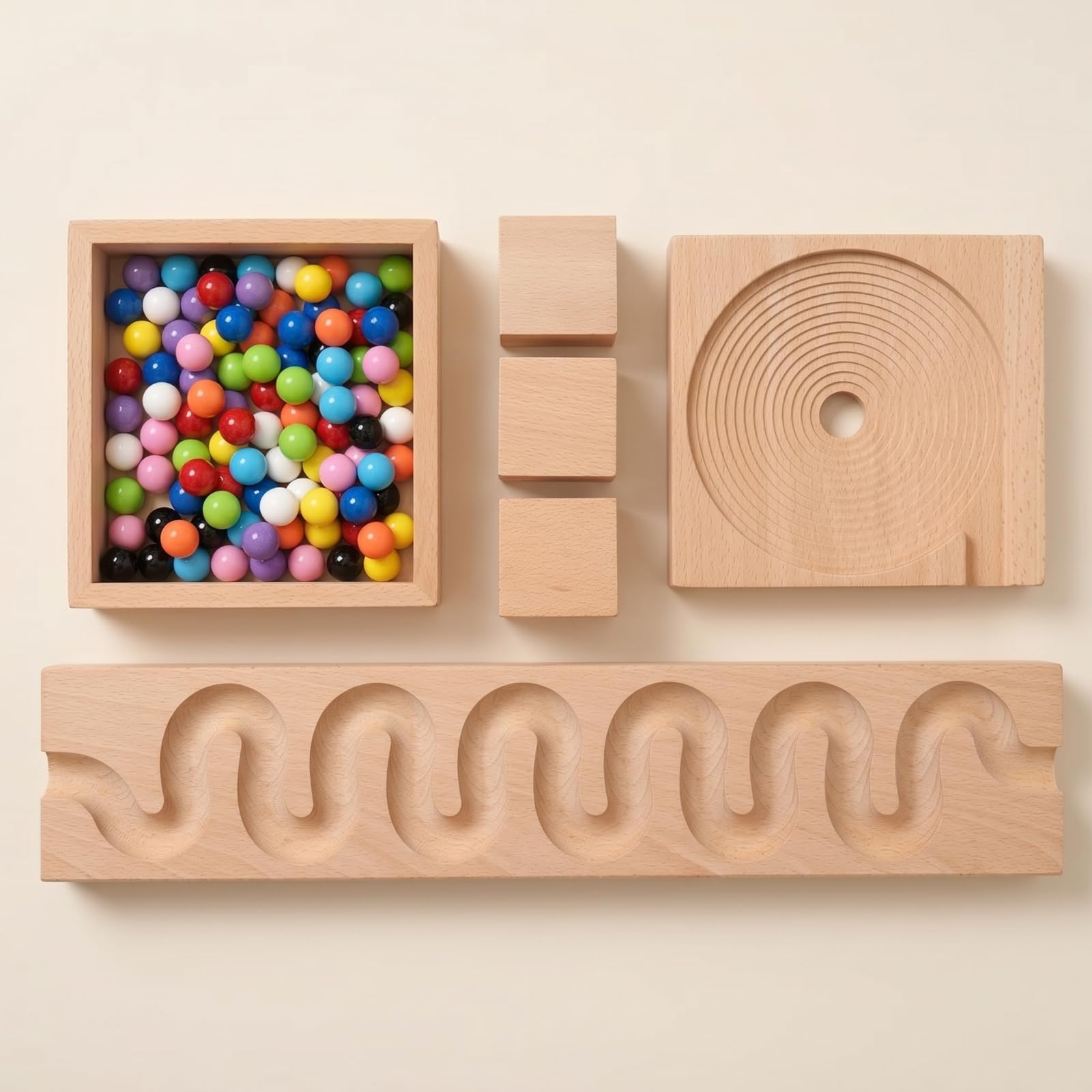 Murmelbahn Holz Kinder Bausteine Kugelbahn Pädagogisches Spielzeug Lernhilfe mit Spiralbrett Und Kugel Führung aus Buchenholz für Vorschule Klassenzimmer Eltern Kind Interaktion