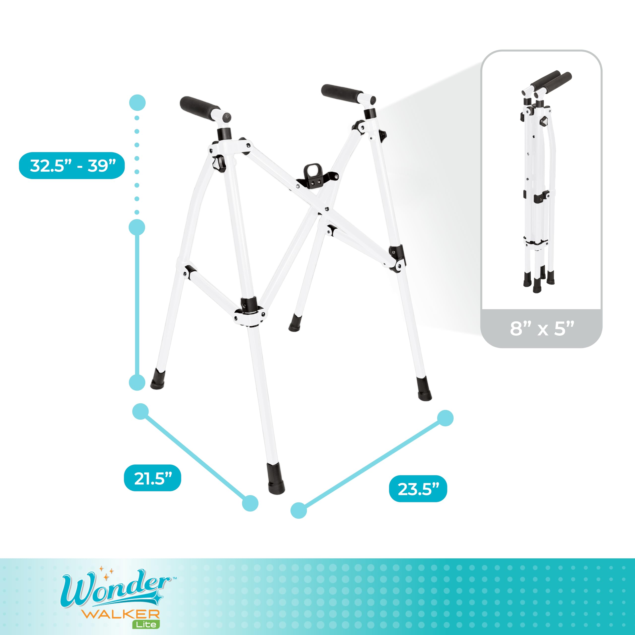 Wonder Walker Lite by Stander, andador ligero y plegable para adultos, personas mayores y ancianos, andador de viaje plegable para apoyo de movilidad, andador estándar compacto sin ruedas, blanco vivo