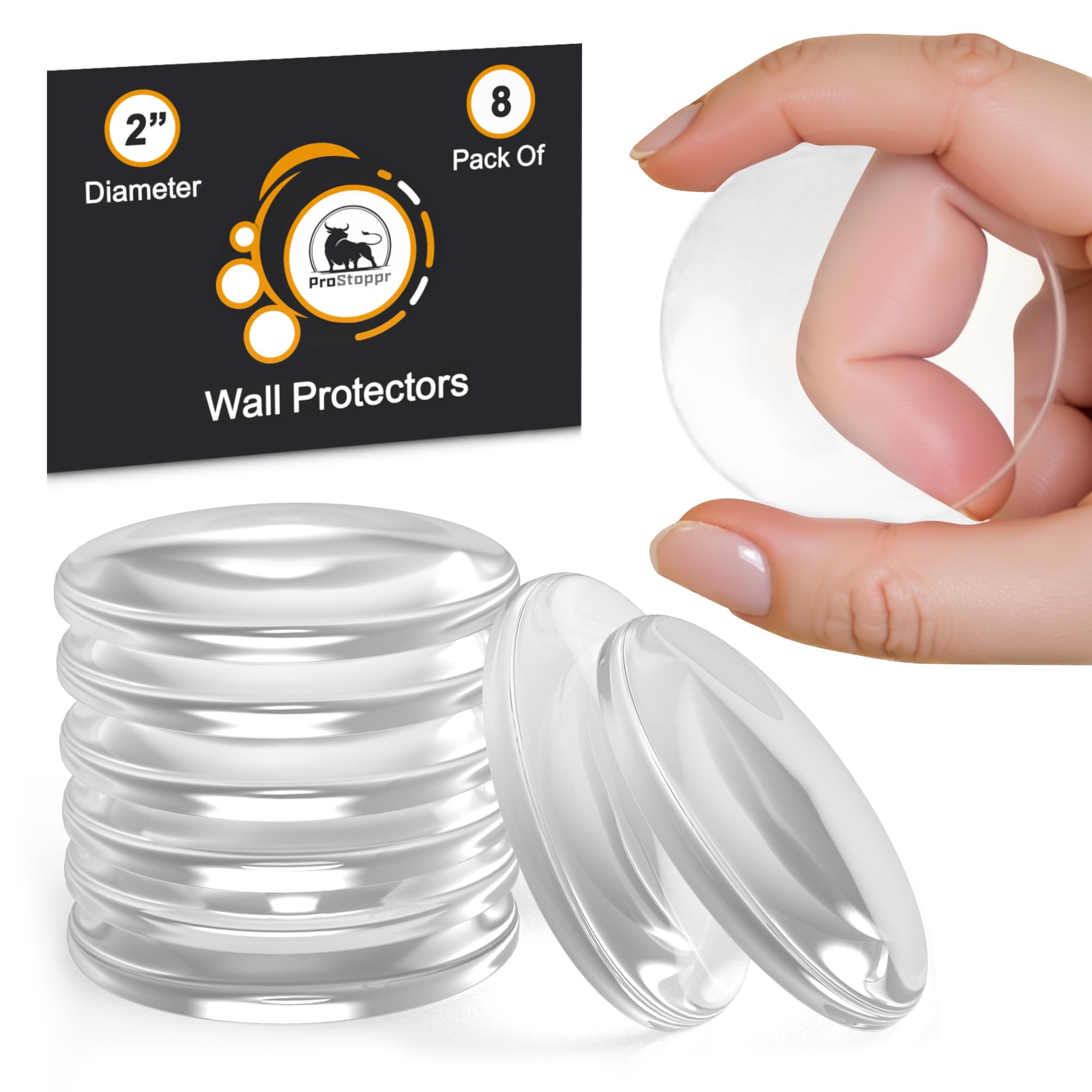 Strongest Door Stoppers for Wall 2" (8 Pack) - Self Adhesive & Discreet Home Door Knob Wall Protector - Quiet Door Bumper with Secure Adhesive - Rubber Door Stops - Shock Absorbent Door Handle Stopper