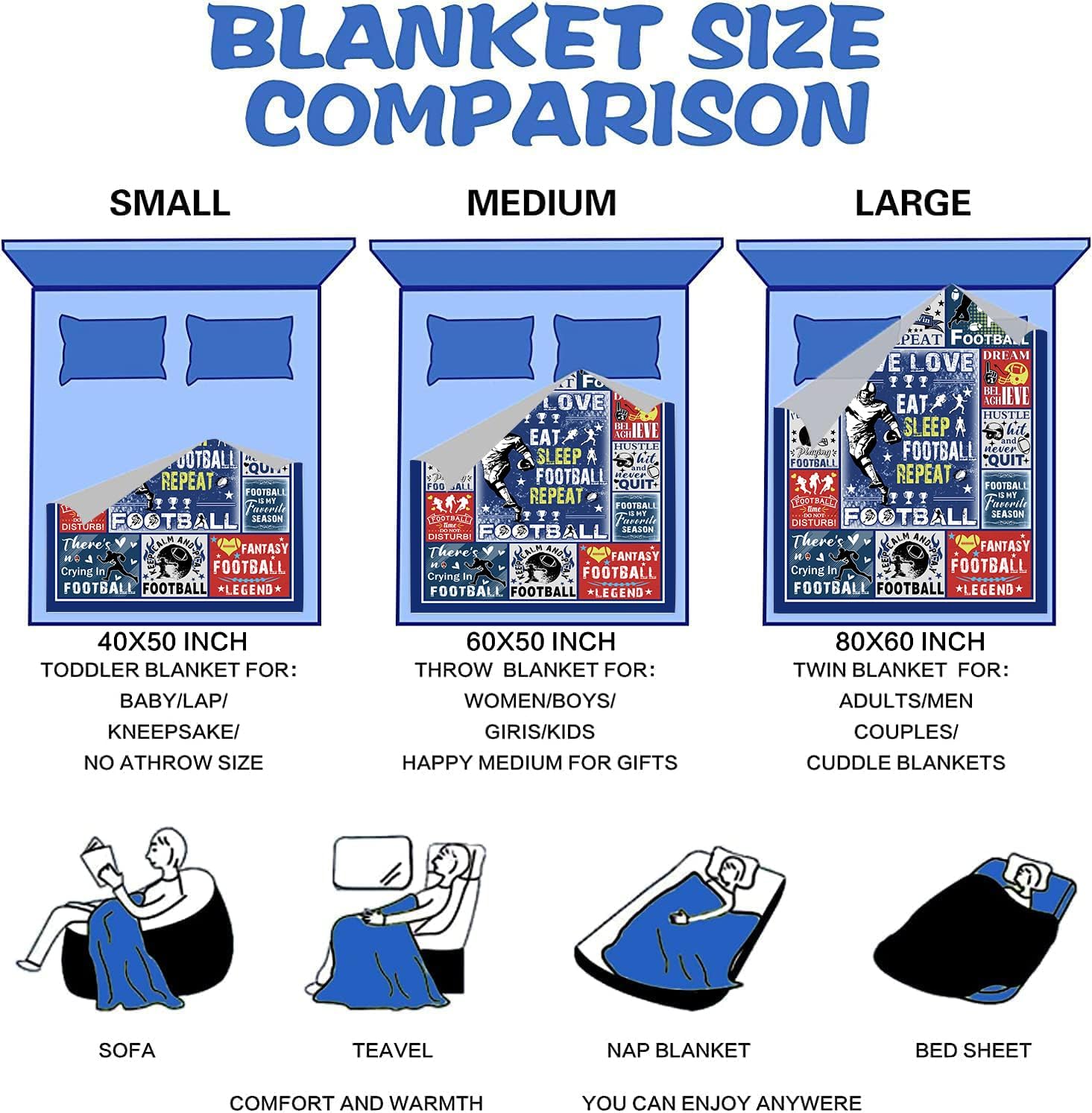 Football Blanket Football Gifts for Boys 8-12 Men Adults,Unique Sports Theme Stuff PlushThrow Blanket Gifts for Bedroom Living Room Sofa Couch Decor 50"X40" - Image 7