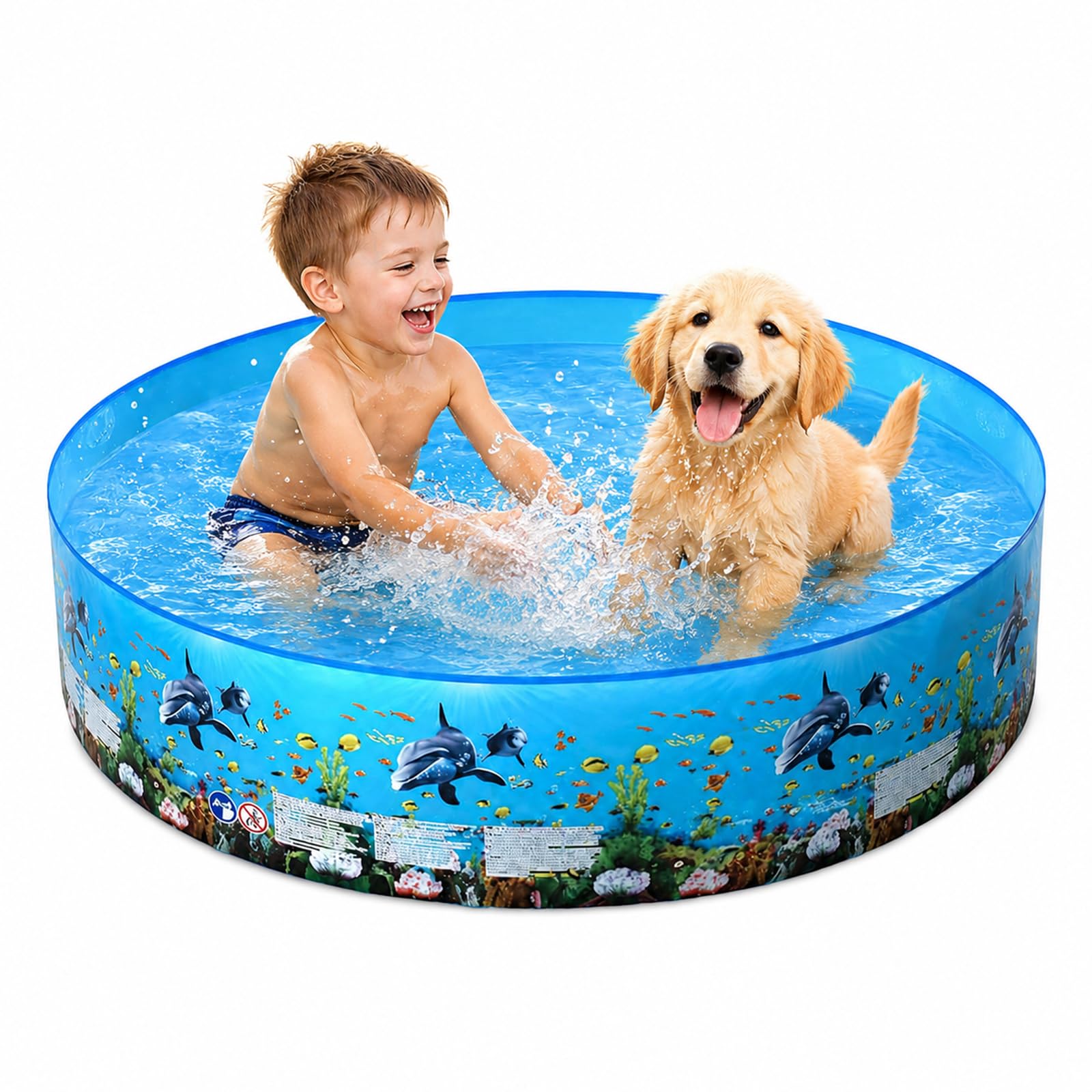 Folding Swimming Pool, 152 x 25 cm Foldable Paddling Pool, No Inflation pool, Rigid, PVC Portable Splash Tub, Pools for Kids, Family, Dogs, Summer Cooling