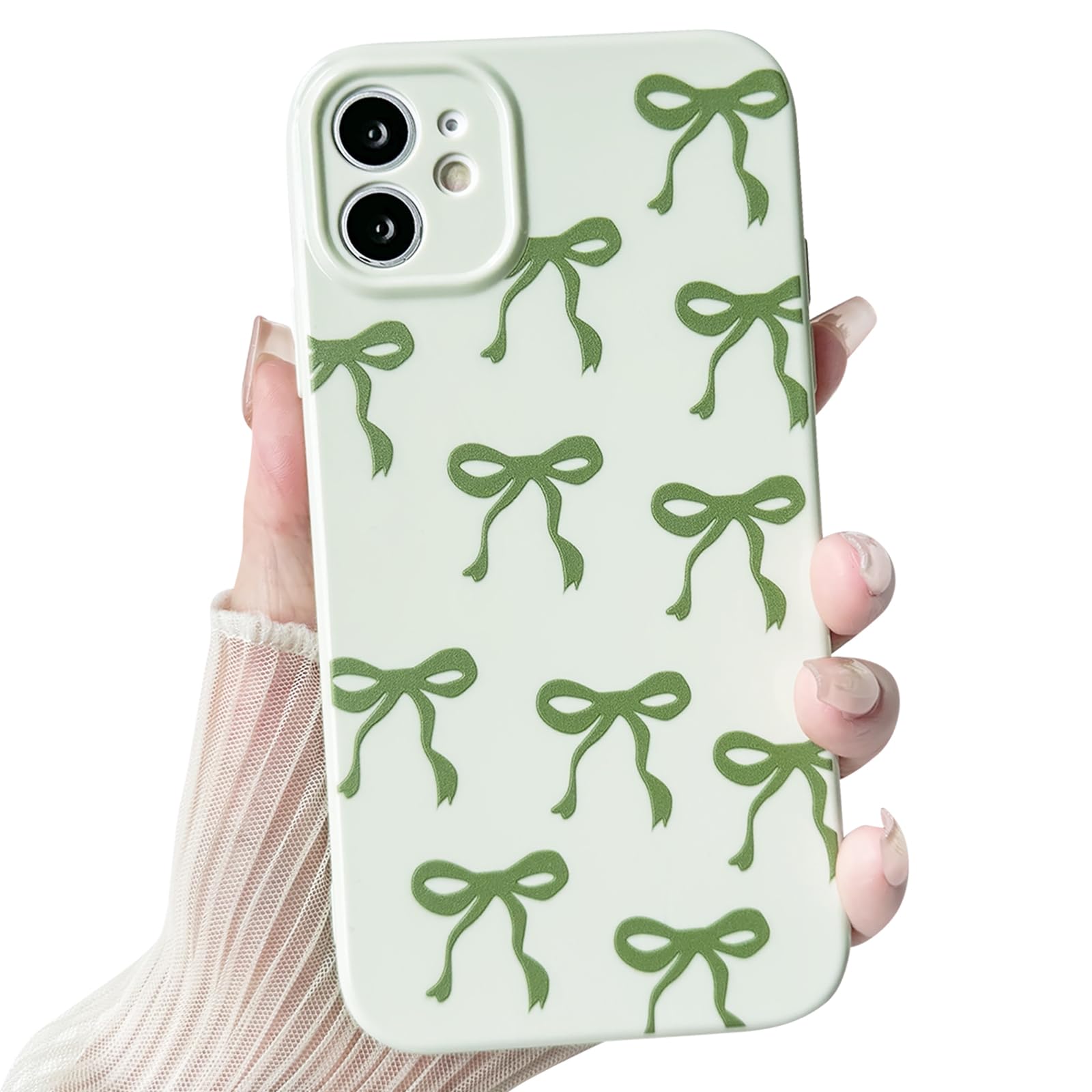 NITITOP Compatible with iPhone 12 Case Cute Bow Knot Ribbon Pattern for Girls Women Trendy Bowknot Slim Fit TPU Bumper Silicone Shockproof Full Camera