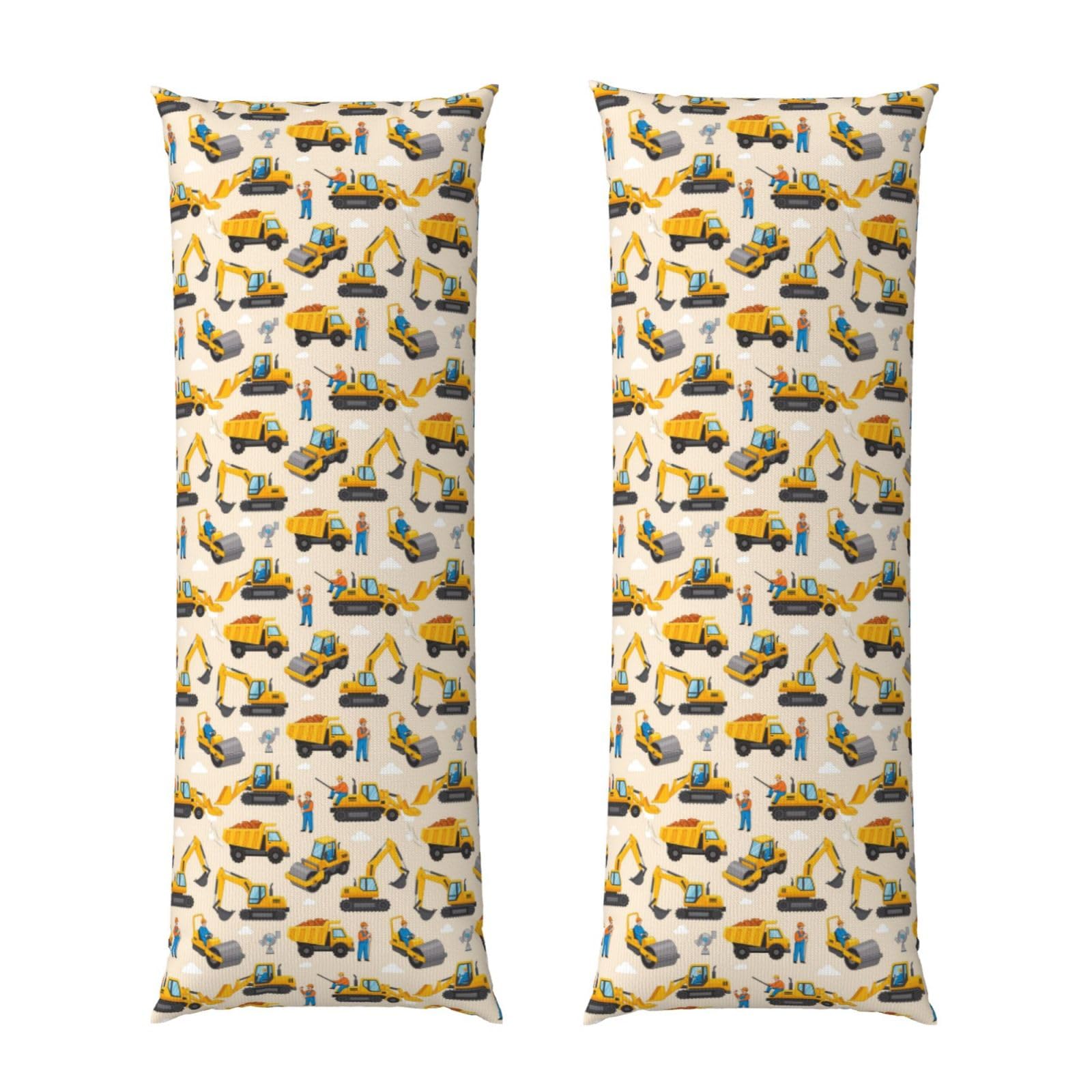 Body Pillowcase 20x54, Yellow Truck Excavator, Plush Velvet Pillow Cover with Zipper, Cozyffy Rectangular Cushion Case for Couch Bed Home Hotel
