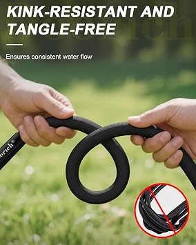 Garden Hose, 50ft Flat Ultra Lightweight Flexible Water Hose Black | Made of TPU Drinking Water Safe Material, Non-Expanding Hose with Aluminum Fittings, No Kink, Leakproof, Burst-Resistant