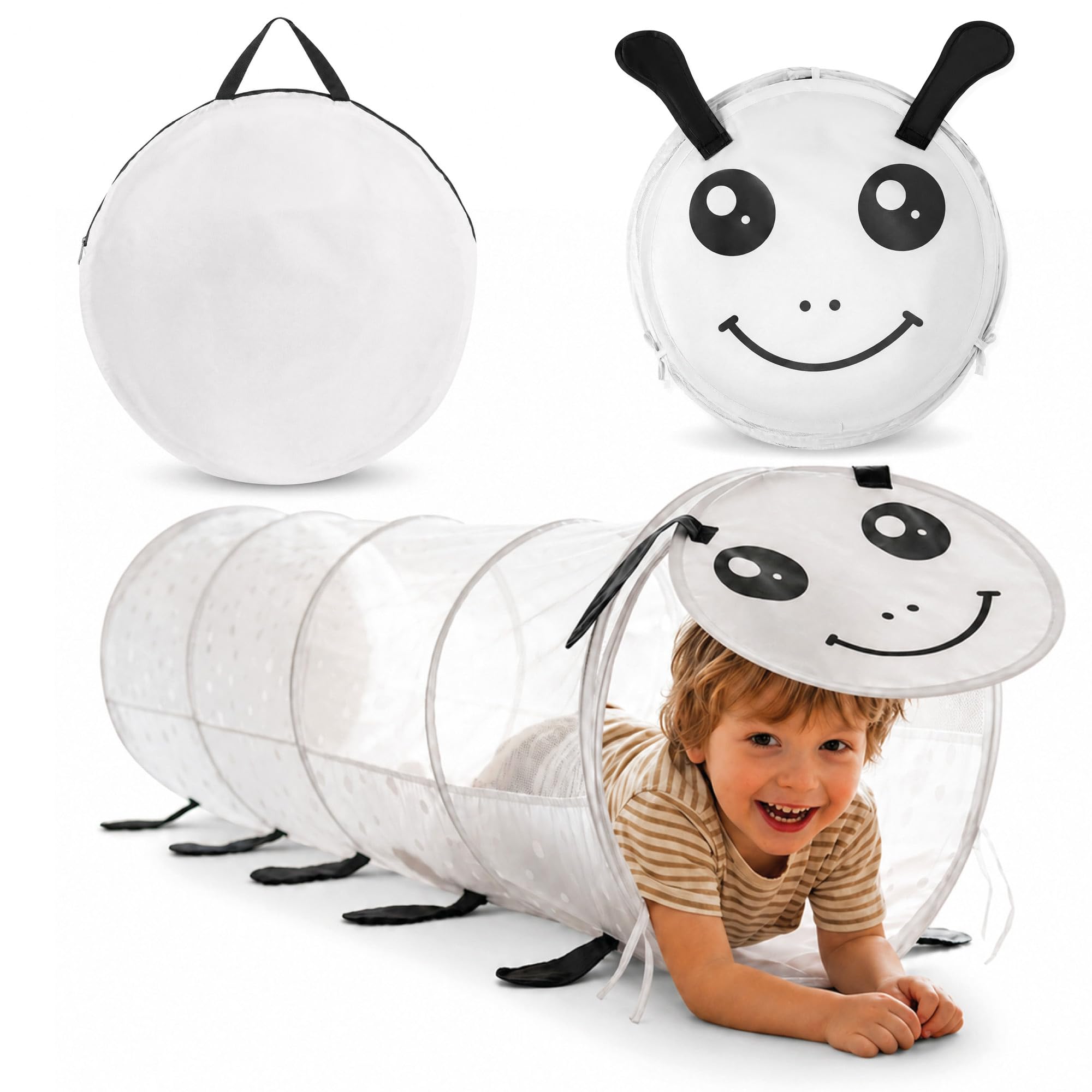 mamabrum Tunnel Gioco per Bambini, Struttura Gioco Pieghevole Pop-Up, Poliestere 190T con Rivestimento PA, 180 x 46 cm, a Forma di Bruco, Senza Montaggio