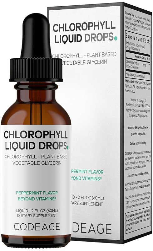 Codeage Suplemento de Clorofila Líquida 50 mg sabor hortelã-pimenta orgânica, 60 mL