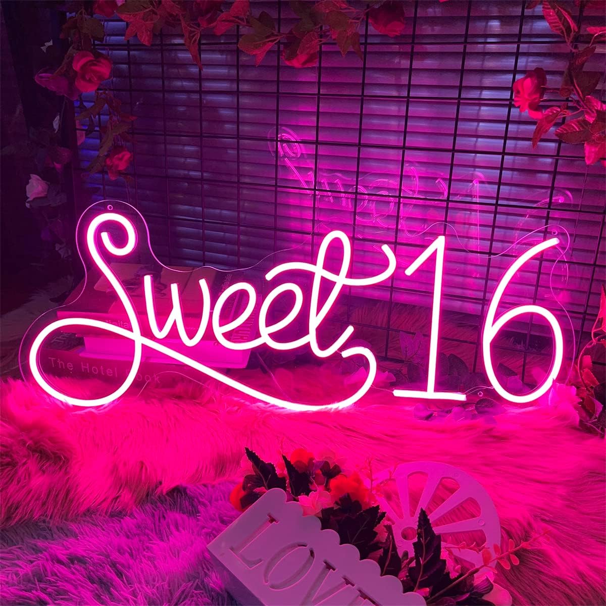 HDJSIGN Sweet 16 Neon Sign Pink Neon Signs for Wall Decor Sweet 16 Decoration Bedroom Decor LED Neon Light Birthday Party Sign Decoration Happy Birthday Pink Light Signs Birthday Gifts for Women 20x8