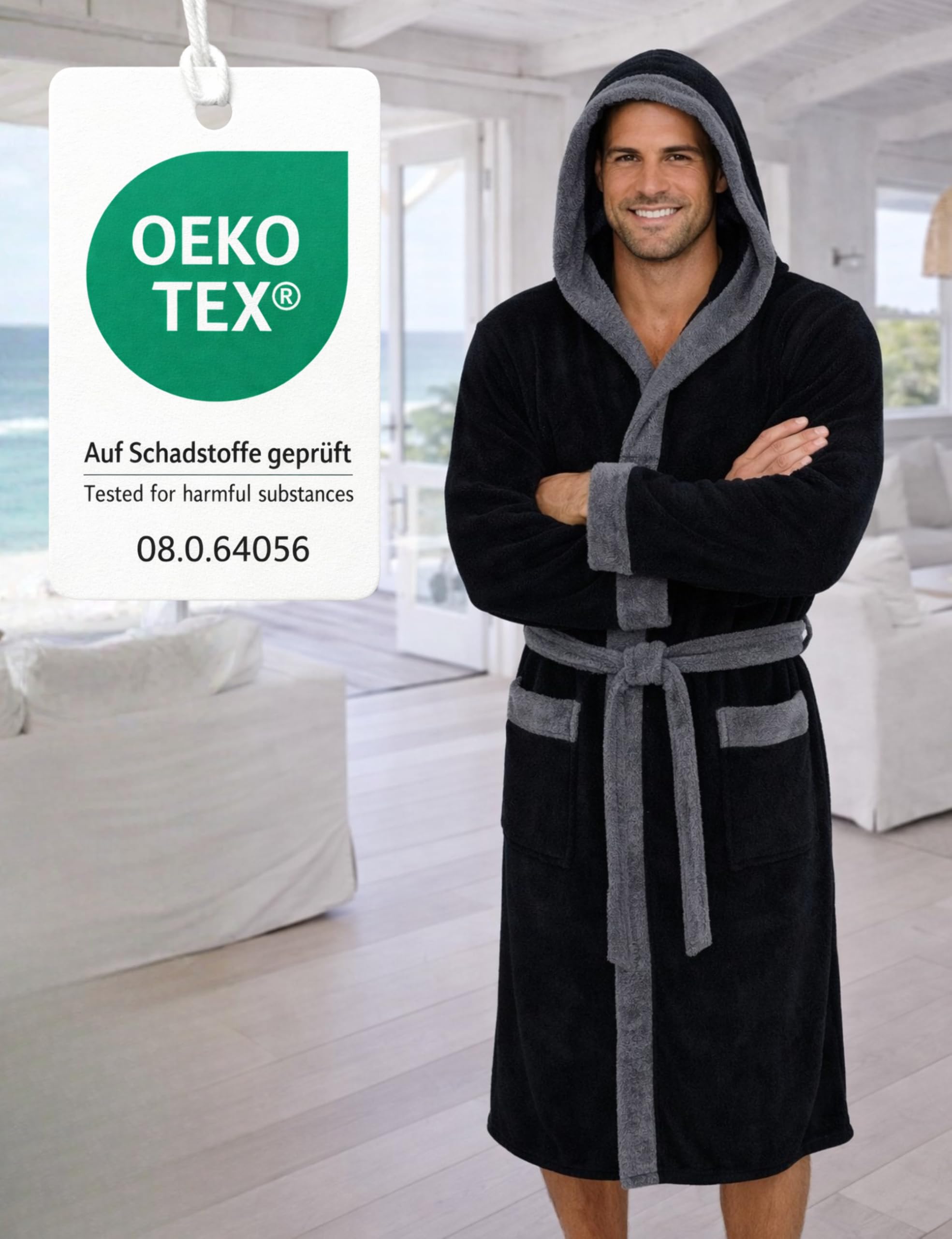 Morgenstern Albornoz Hombre 100% Algodón Rizo con Capucha – 420 g/m² – Absorbente – Certificado OEKO-TEX® – Tallas M-XXL
