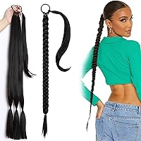Vista 1 de Extensión de cola de caballo trenzada, extensión de cola de caballo de 32 pulgadas, extensiones de cabello lacio envolvente, largo con cabello