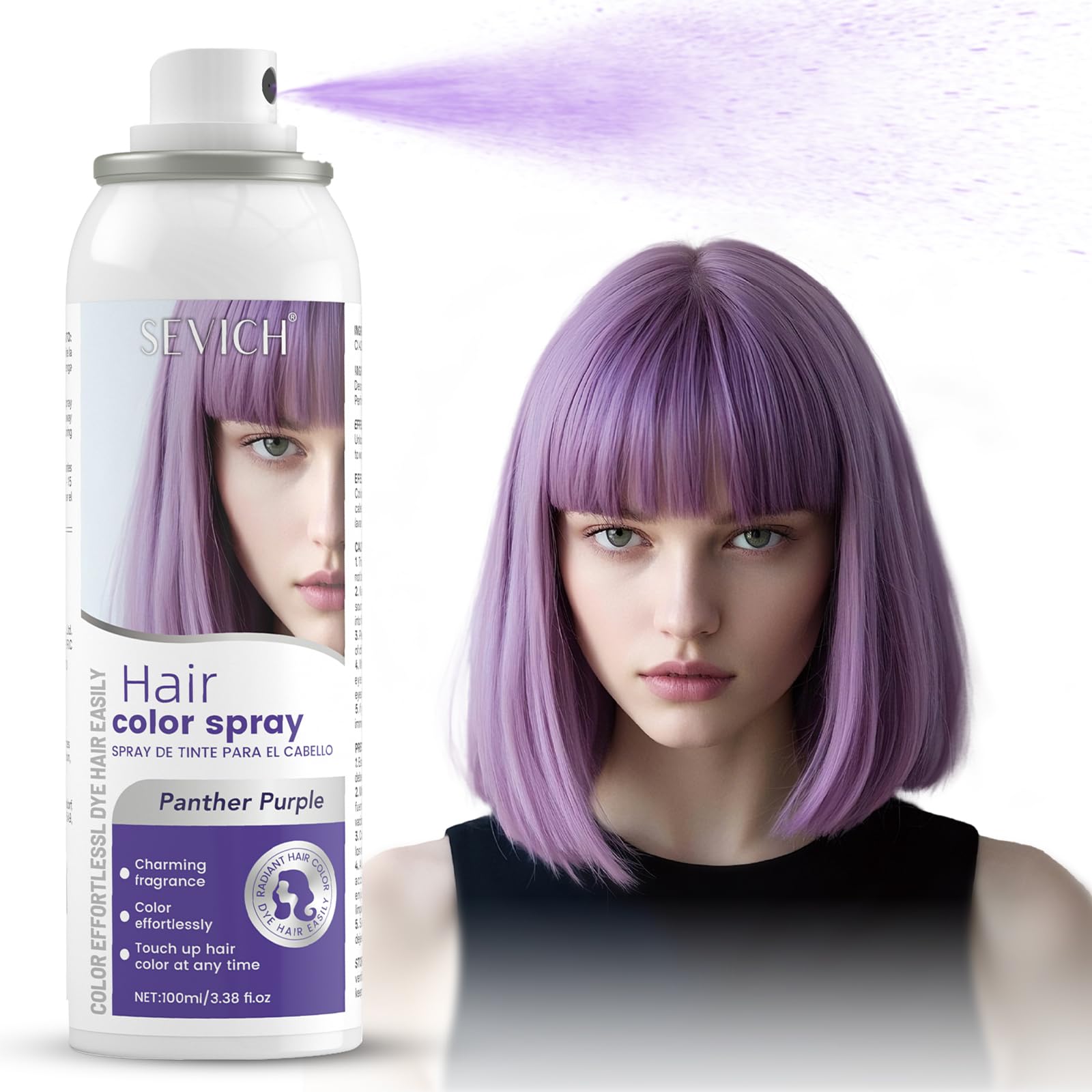 SEVICH Temporary Hair Color Spray Purple, Instant Hair Color Application, Hair Dye for Men & Women, Natural Looking,Quick Drying, Non-Sticky, Long-Lasting No Fading, 100mL