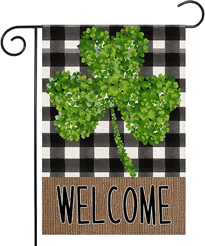 Bandera de jardín del día de San Patricio Bandera de jardín de doble cara de 12 x 18 pulgadas decoración de San Patricio búfalo marzo trébol