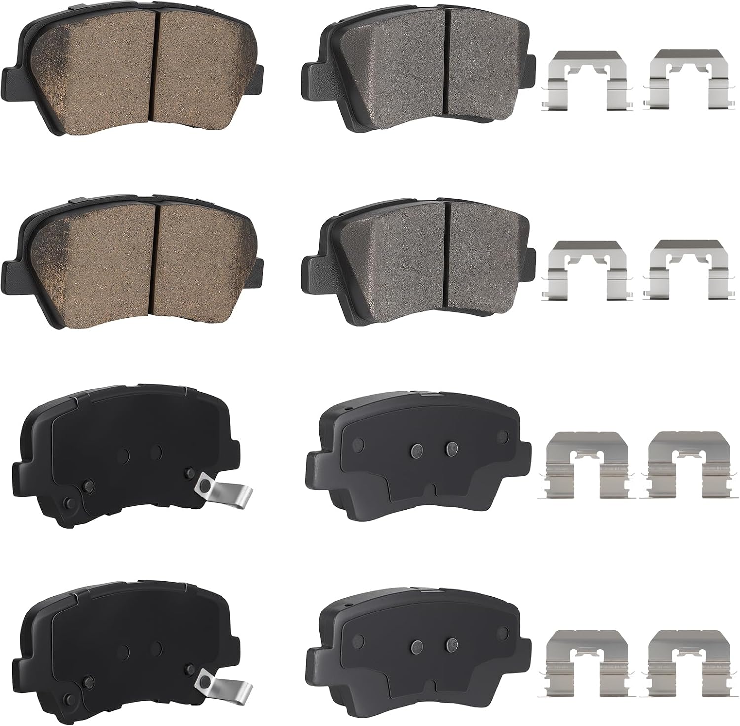 Front Ceramic Rear Semi-metallic Disc Brake Pads Set for Hyundai Elantra 2011-2016, for Elantra GT 2013-2016, for Veloster 2012-2016 8PCS(With Hardware)