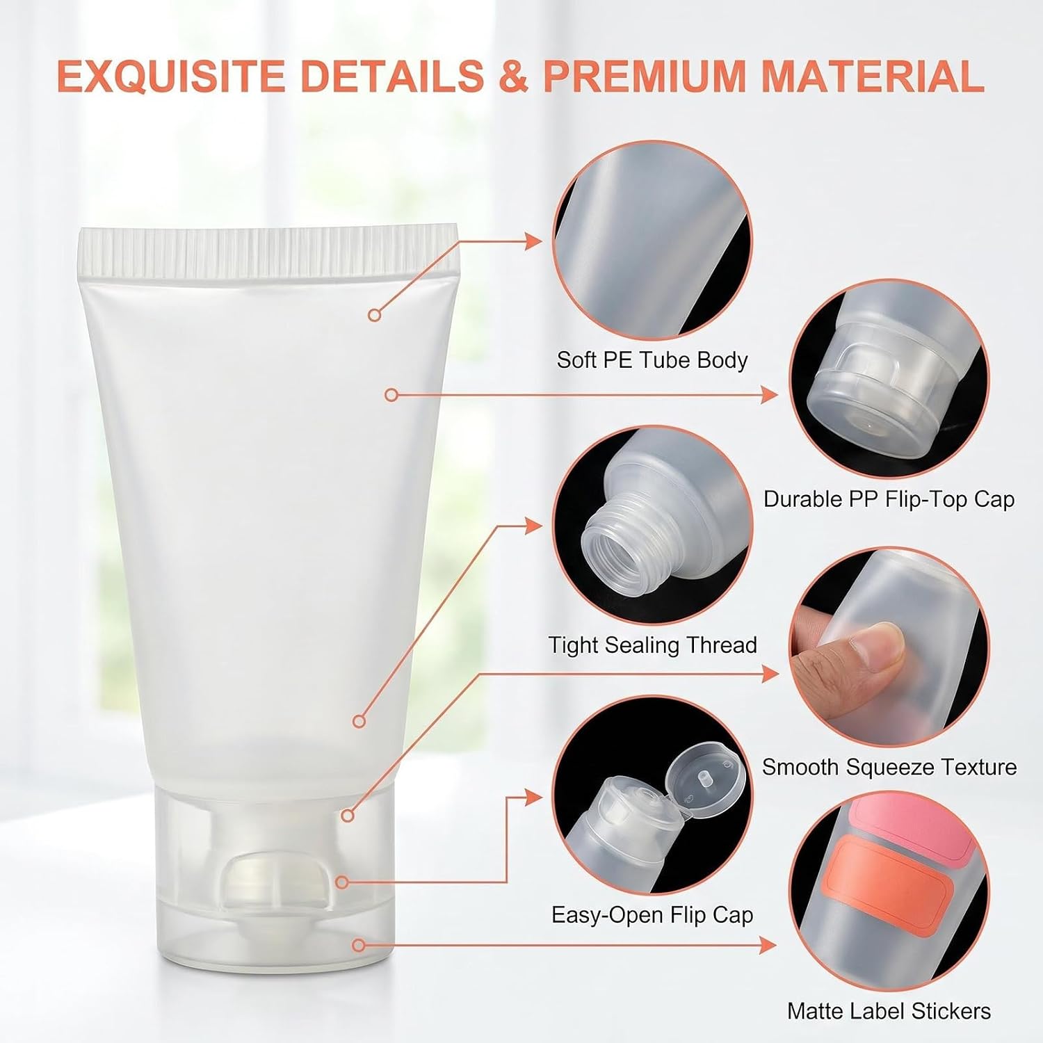 12 Pack 100ml/3.4oz Travel Bottles, Clear Flip Cap Squeeze Tubes, Refillable Empty Toiletry Containers with Label Stickers & Filling Tool for Shampoo, Body Wash, Facial Cleanser