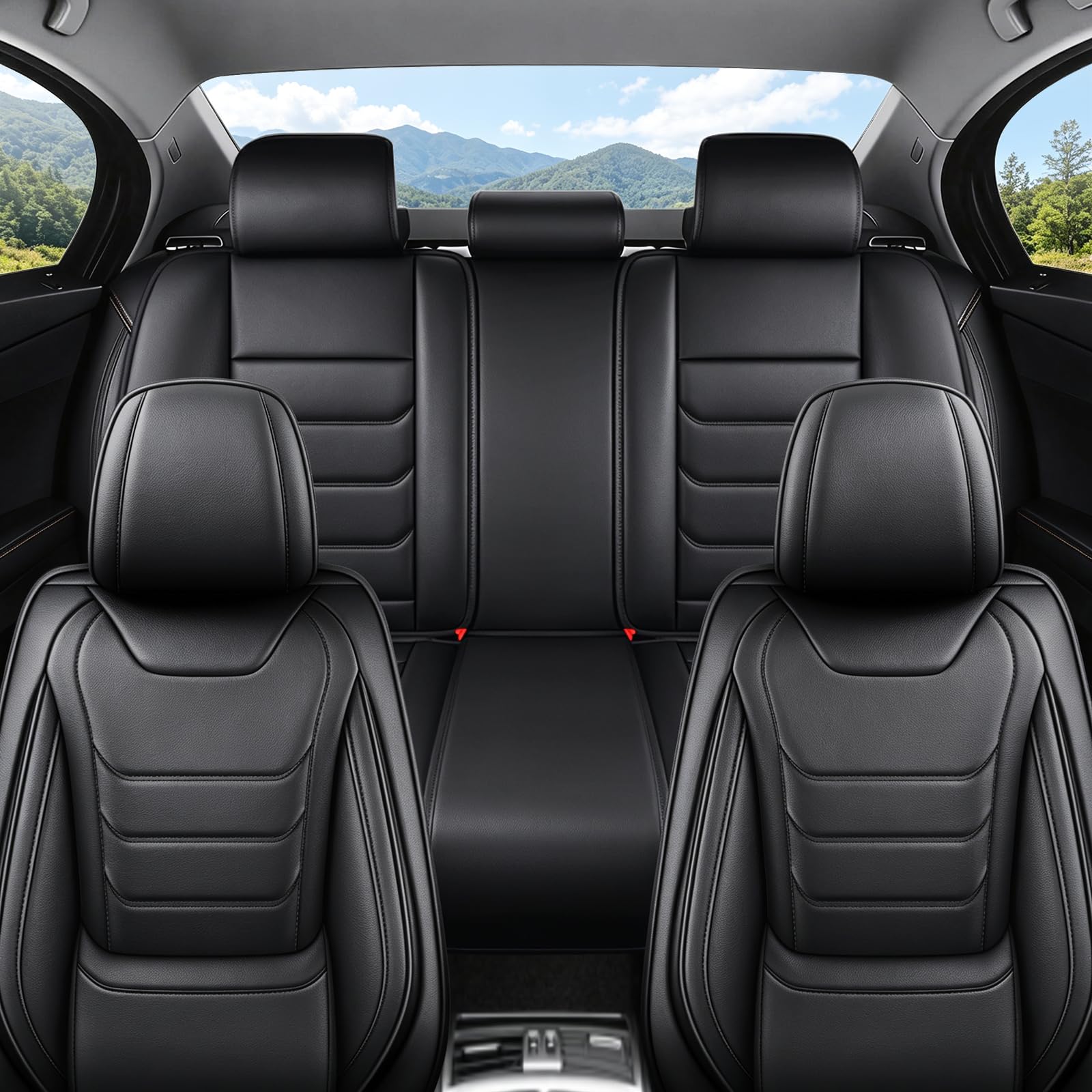 Autositzbezüge Kunstleder Komplettset für BMW 118 1999-2026, Auto Sitzbezug für 5 Sitze, Wasserabweisend, rutschfest, Vordersitze und Rücksitze, mit Montagezubehör, Schwarz