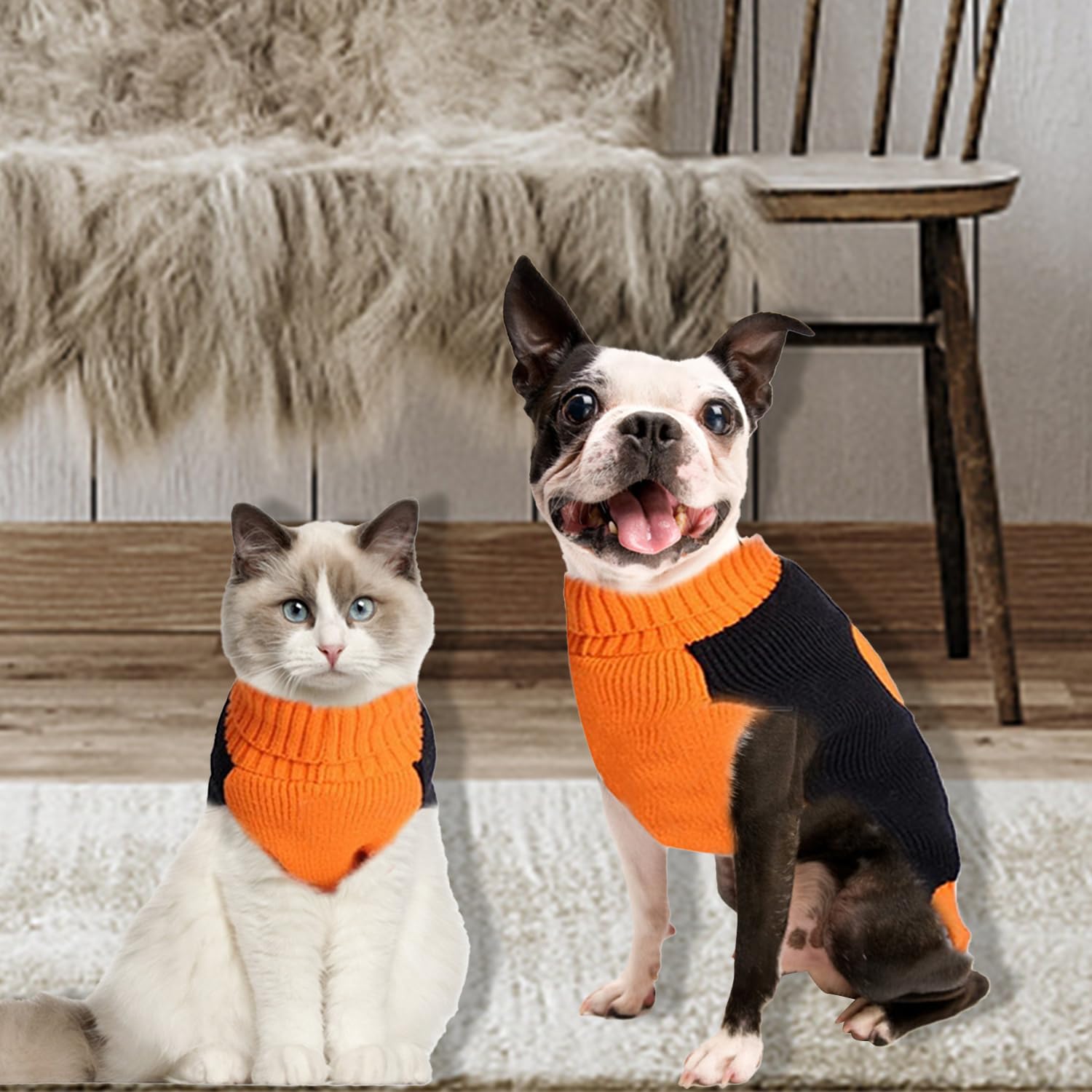 1 Pcs Pet Dog Halloween Sweater, Pet Cosplay Outfits Clothes, Cat Sweater Knit Jumper Clothes, Pumpkin Pet Costume, Pet Knitwear Outfits, for Halloween Party Costume (Black M) - Image 4