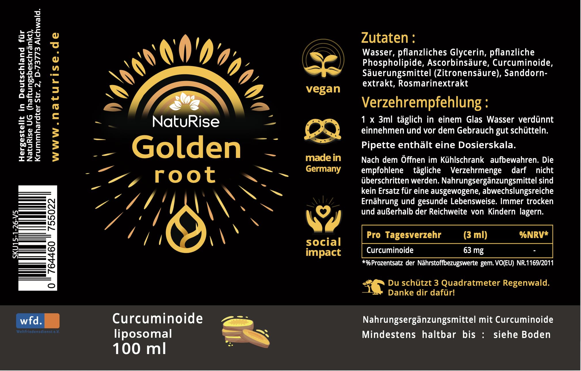 NatuRise® Kurkuma Tropfen Hochdosiert - Liposomales Curcumin mit Sanddornextrakt - Kurkumin Extrakt 100% Vegan - UV-Glas & Pipette mit Dosierskala - Laborgeprüft (100ml)