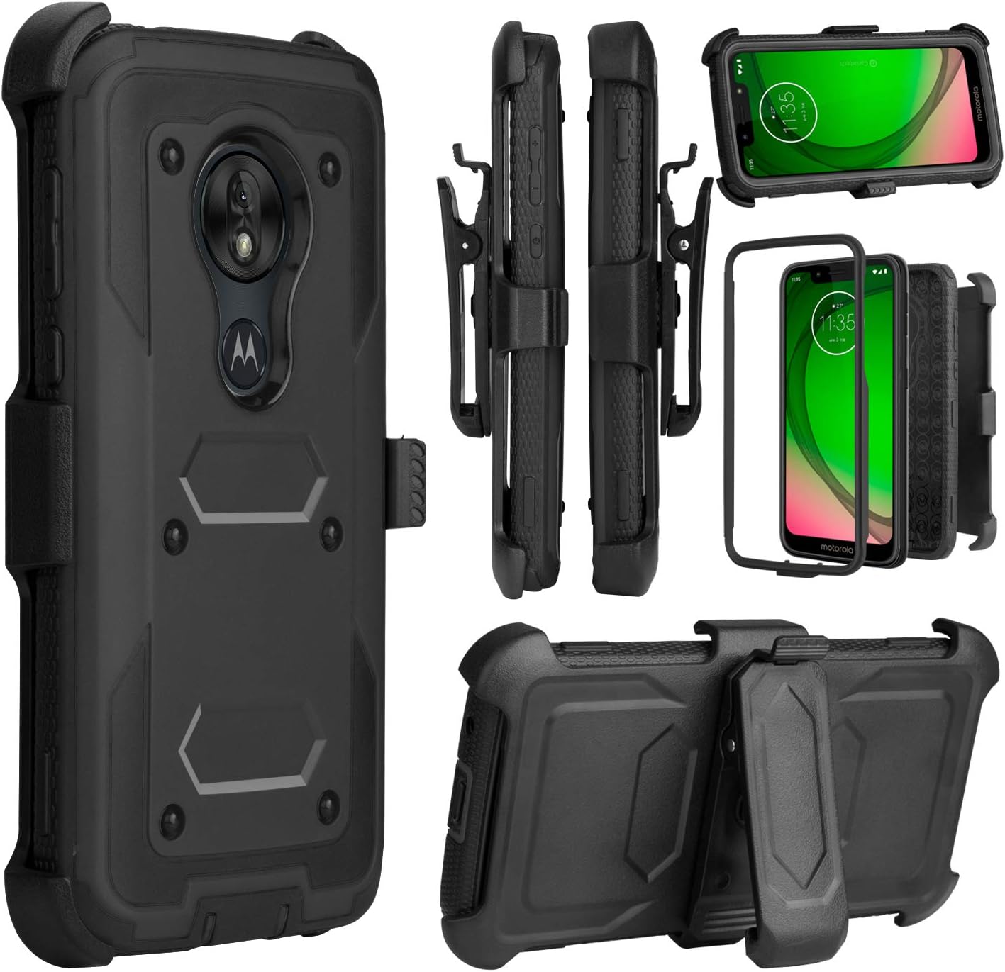 Venoro Moto G7 Play Case, Moto G7 Optimo Case, Heavy Duty Shockproof Full Body Protection Case Cover with Swivel Belt Clip and Kickstand for Motorola Moto G7 Play/Moto G7 Optimo (Black)