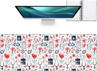 Nurse Large Mouse Pad, Anti Slip Rubber Base Mousepad Modern Extended Desk Mat, Medical Equipment Mousepads Gifts Decor Computer Accessories for Office Gaming Workbench, 31.5x11.8x0.12 Inch
