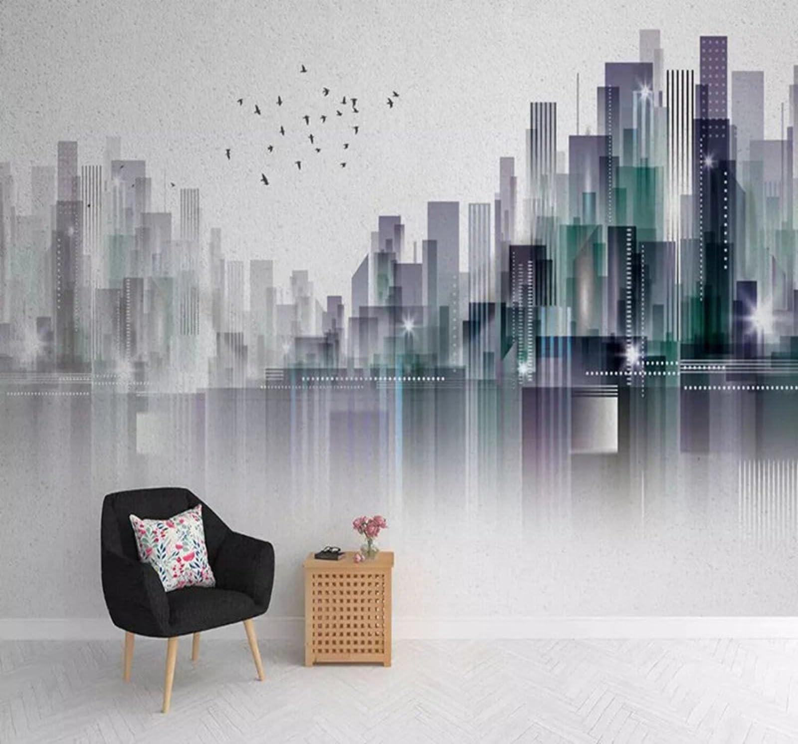 Wallpaper-3D-Xlm 430Cm×300Cm(B×H) Abstract Creative Geometric Cityscapes Birds In Flight 3D Wallpaper Easy Install Feature Office Living Room Sofa Bedroom Tv Background Wall Decoration-430Cm×300Cm
