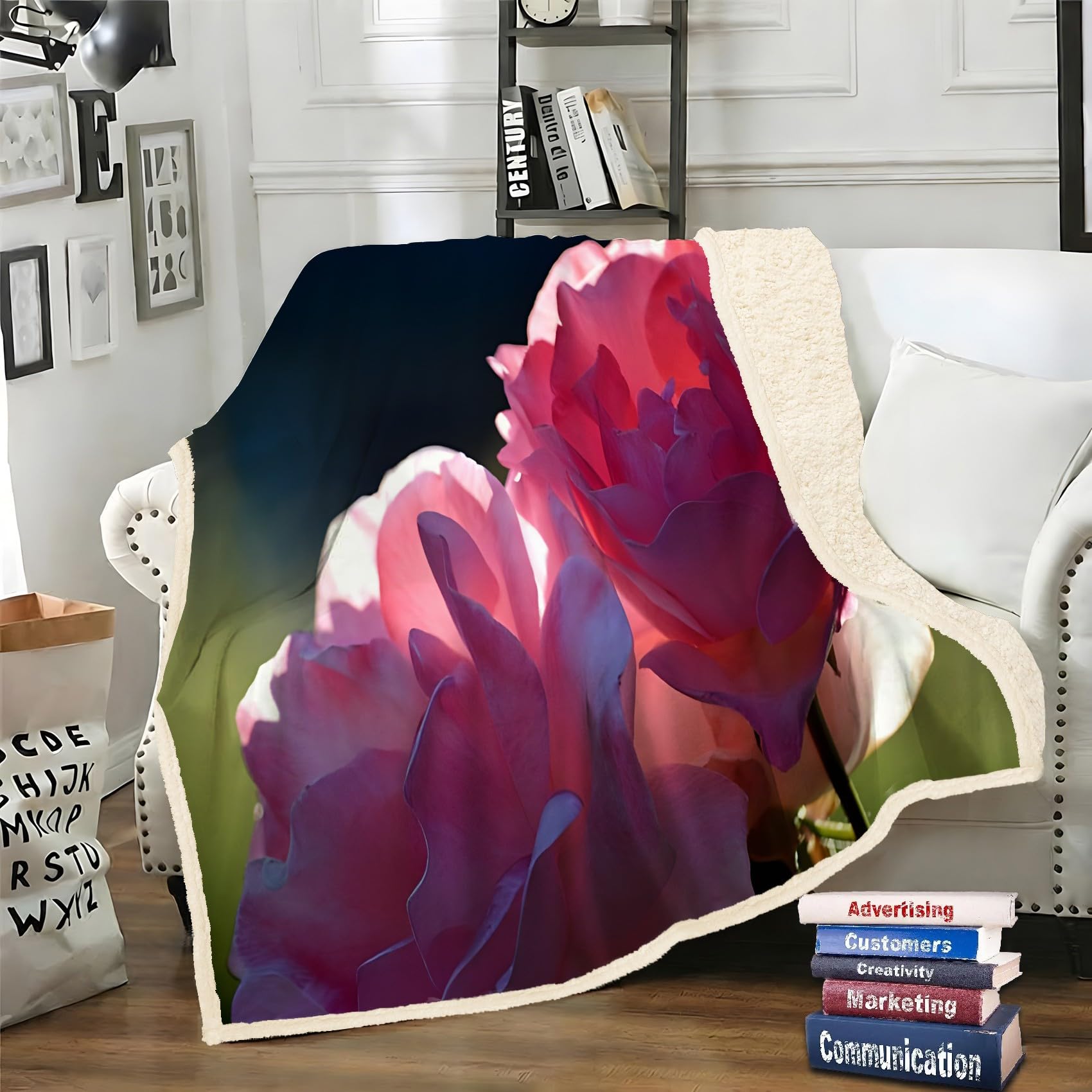 Rosa Rose Fleecedecke 130x150 cm – Extra dick & kuschelweich, Flowers Flauschige Decke für Einzelbett, Sofa & Wohnzimmer, Überwurf