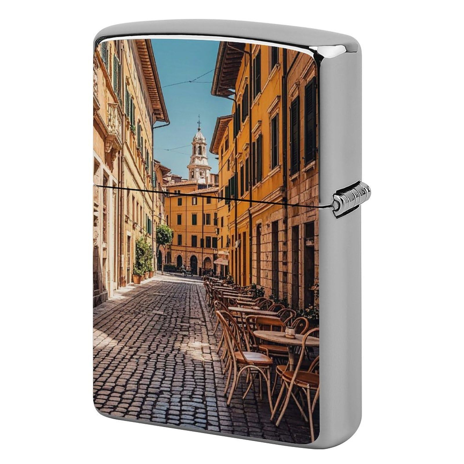 Old Courtyard Cafe Chair City Rome Italy Lighter Case for Men, Personalized Lighter Cover for Valentine's Day Gifts, Flip-Top Lighters Shell for Outdoor, Portable Lighters Protective Sleeve